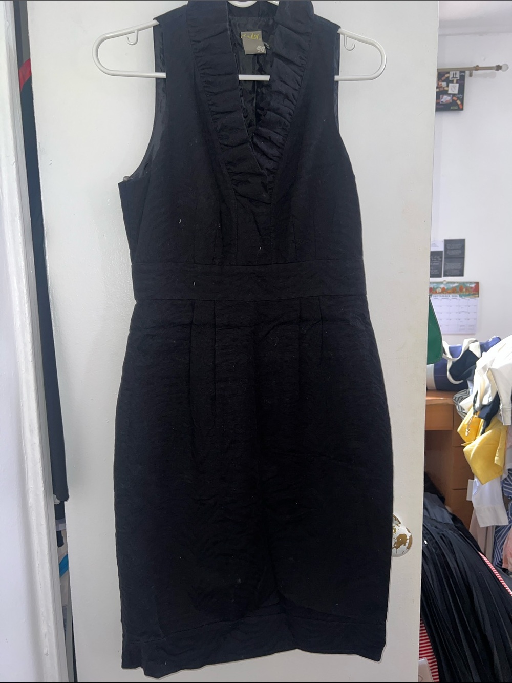 Taylor Black Sleeveless V-Neck Ruffle-Trim Midi Dress